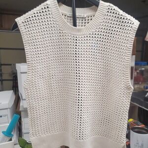 Abercrombie Fitch Knit Cream Sleeveless Mesh Sweater Top Women M